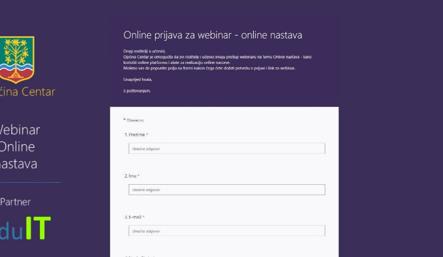 Izrađen link za webinar edukaciju učenika i roditelja o online nastavi