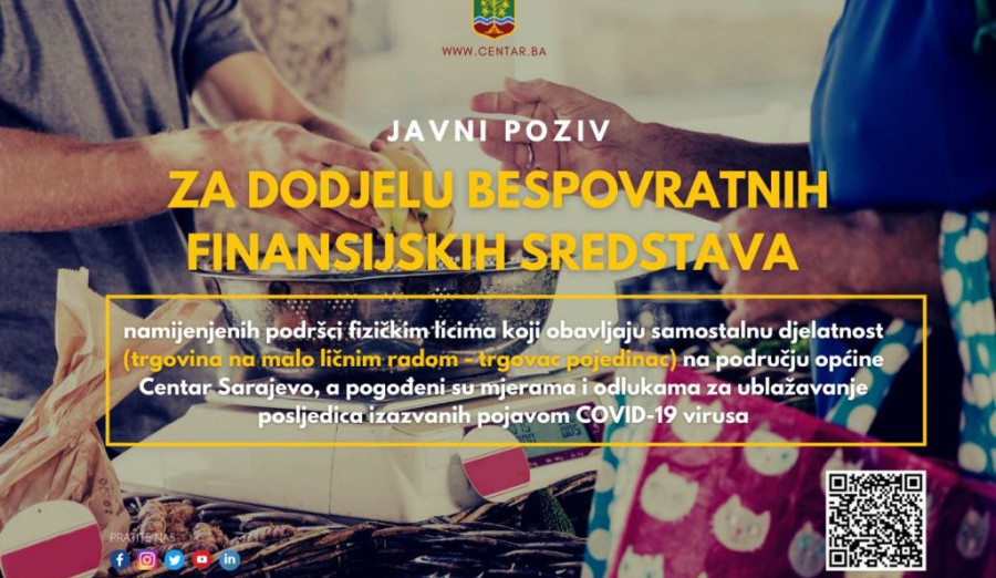 Finansijska podrška Općine Centar fizičkim licima koja obavljaju samostalnu djelatnost