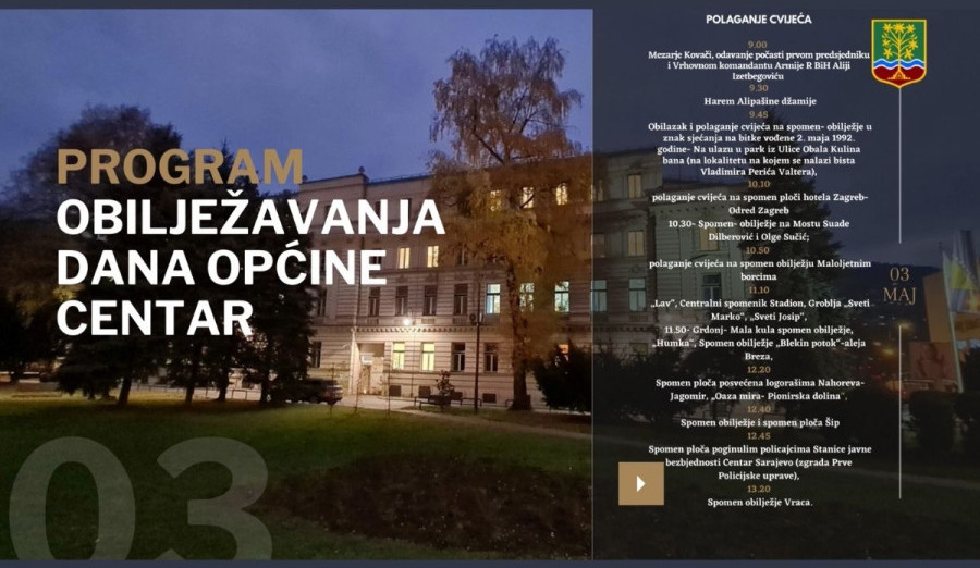 U utorak 3. maja biće nastavljene aktivnosti na obilježavanju Dana Općine Centar