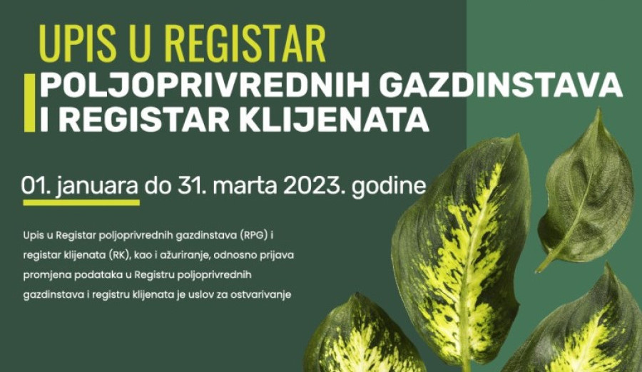 Obavijest za korisnike registra poljoprivrednih gazdinstava i registra klijenata