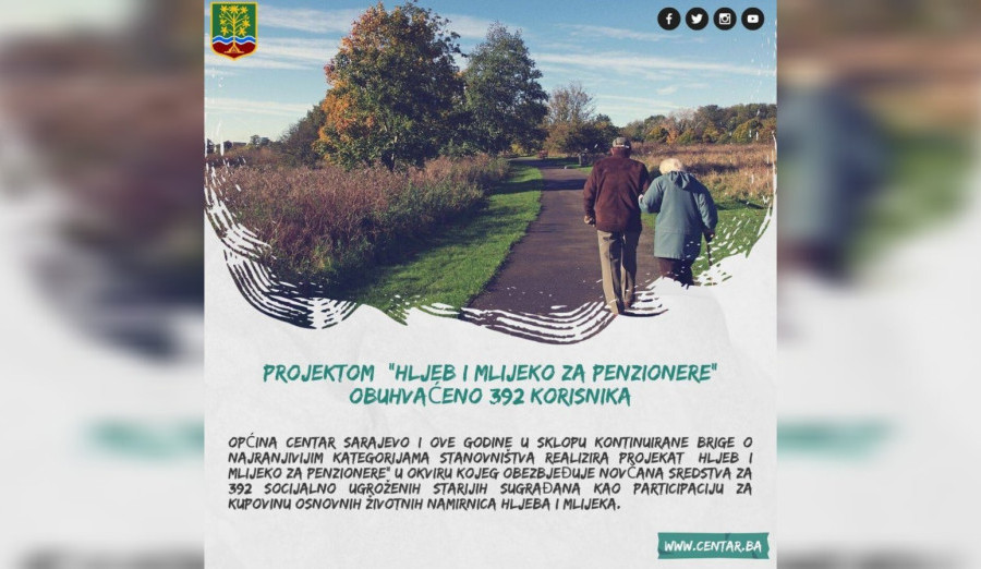 Projektom „Hljeb i mlijeko za penzionere“ obuhvaćeno 392 korisnika