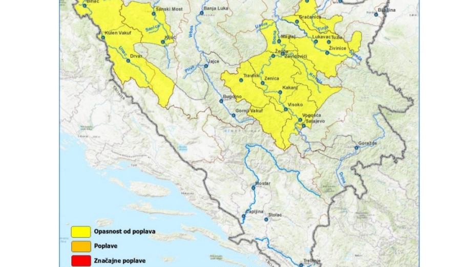 Upozorenje o mogućem porastu vodostaja na rijekama