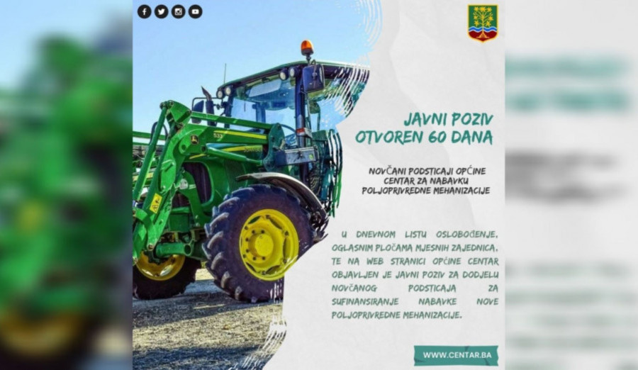 Javni poziv za sufinansiranje nabavke nove poljoprivredne mehanizacije