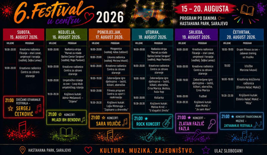Festival u Centru od 15. do 20. augusta u Hastahana parku