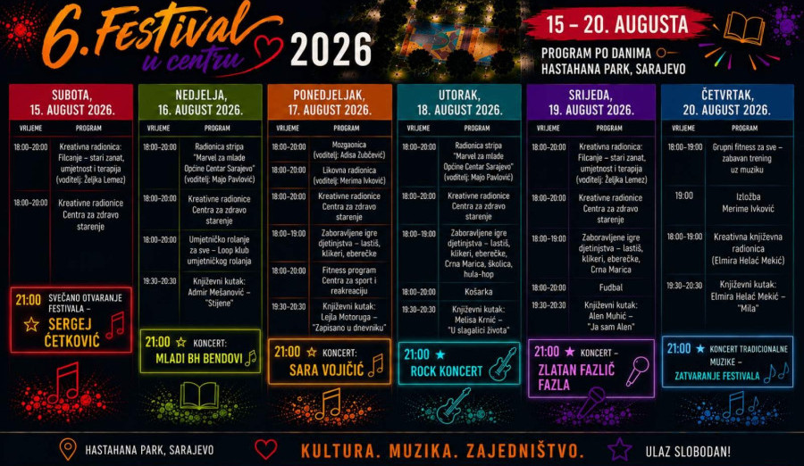 Festival u Centru od 15. do 20. augusta u Hastahana parku